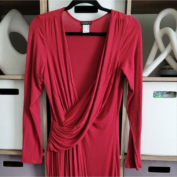 Venus Red Long Sleeve Draped Maxi Dress Size L - Picture 6 of 14
